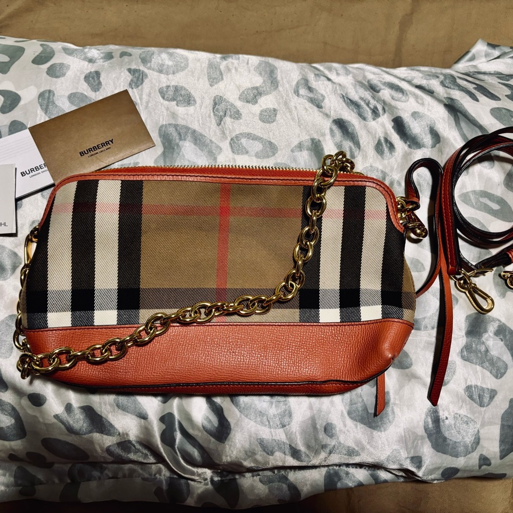 Burberry Women's Plaid Crossbody Bag - Orange and Gold